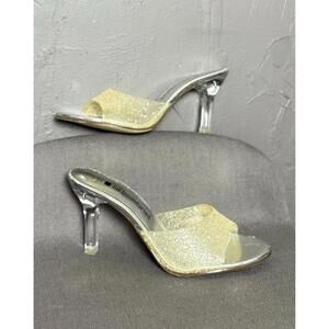 Y2K Lucite Heel Gitter Slides Clear Open Toe Cinderella size 7.5